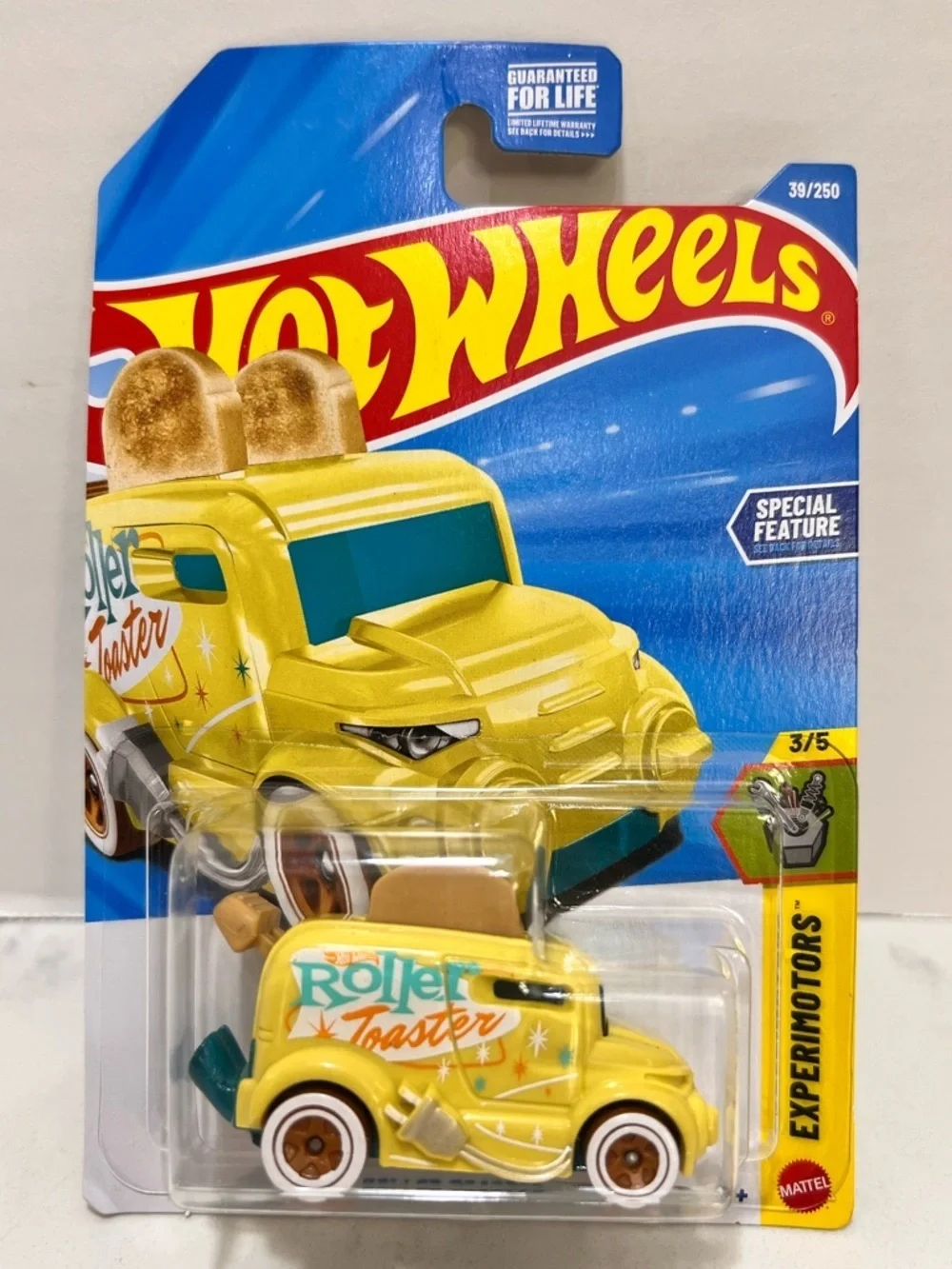 Mattel Hot Wheels Yellow Roller Toaster Toy Car with White Wheels